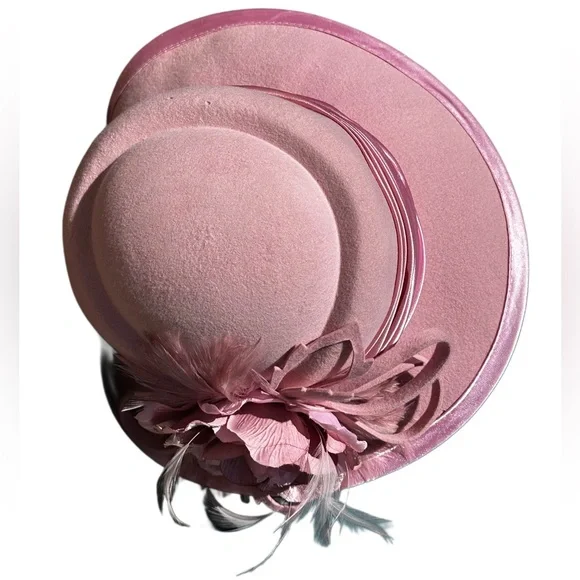 Something Special 100% Felt Pink Brim ribbon feathers Ladies Dress Hat Floral - Picture 10 of 12